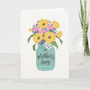 Mother's Day Step Mum w Mason Jar of Flowers Card