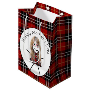 Mother's Day Stick Girl on Tartan Plaid    Medium Gift Bag