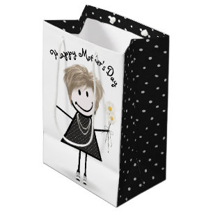 Mother's Day Stick Girl with Daisies Medium Gift Bag