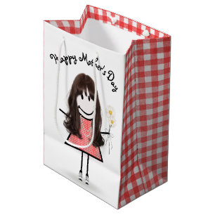 Mother's Day Stick Girl with Daisies  Medium Gift Bag