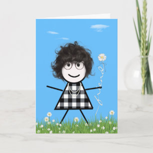 Mother's Day Stick Girl with Daisy Friend Bouquet  Card