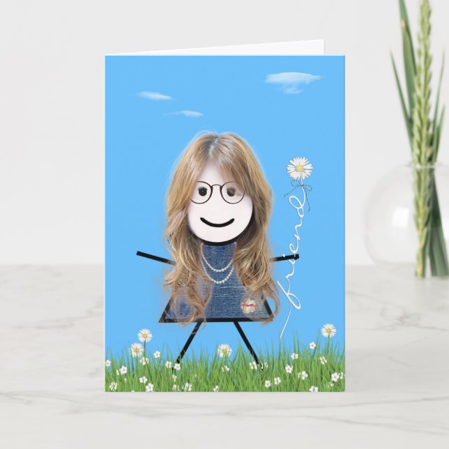Mother's Day Stick Girl with Daisy Friend Bouquet Card (Front)