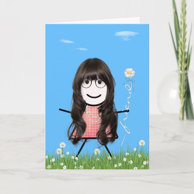 Mother's Day Stick Girl with Daisy Friend Bouquet Card (Front)