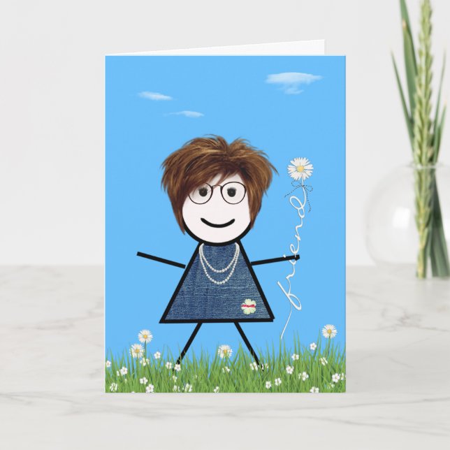 Mother's Day Stick Girl with Daisy Friend Card (Front)
