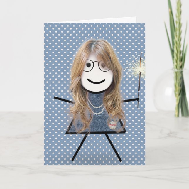 Mother's Day Stick Girl with Sparkler  Card (Front)