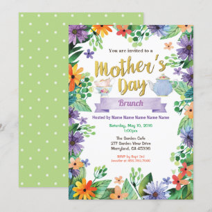 Mothers Day Tea Party Brunch Floral Watercolor Invitation