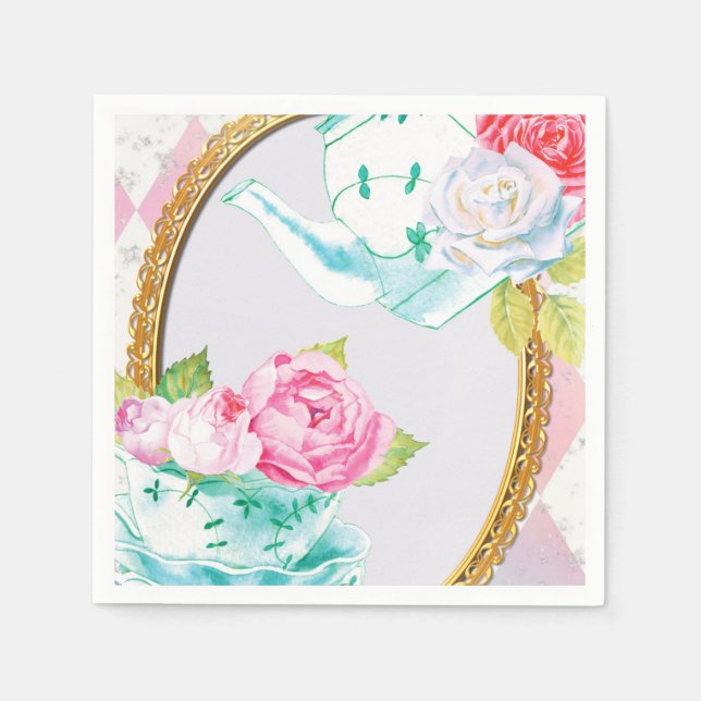 MOTHER'S DAY, TEA PARTY, HOLIDAY PAPER PLATE NAPKIN (Front)