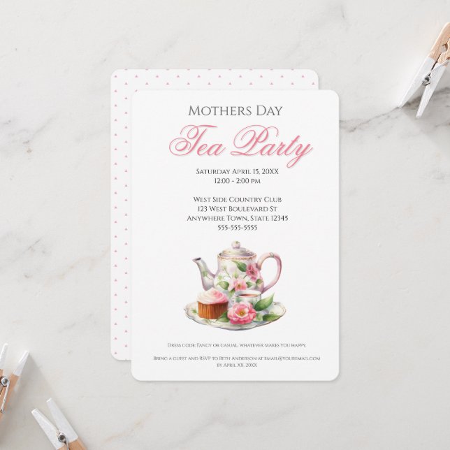 Mothers Day Tea Party Ideas Invitation (Front/Back In Situ)
