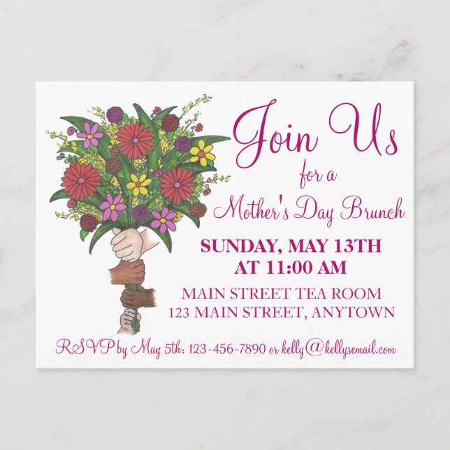 Mother's Day Teacher Appreciation Brunch Flowers Invitation Postcard (Front)