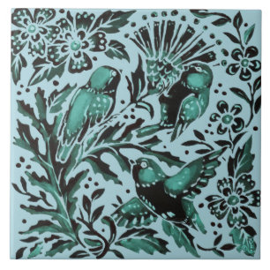 Mother's Day Teal Bue Birds & Flowers Aqua Green Tile