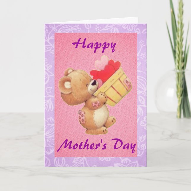 Mother's Day Teddy And A Basket Of Hearts Card (Front)