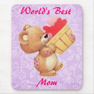 Mother's Day Teddy And A Basket Of Hearts Mouse Mat