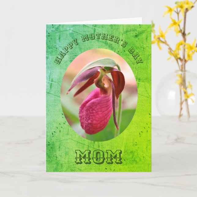 Mother's Day Thank You Mum Lady Slipper Flower  Card (Yellow Flower)
