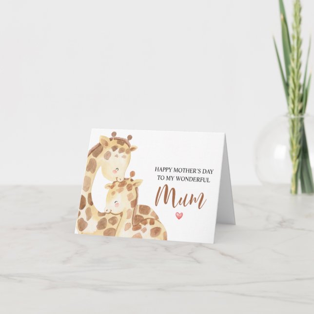 Mother's Day to Mum Giraffe Watercolor Card (Front)