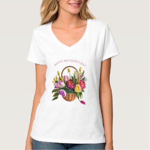 Mother's Day Tulip Watercolor Flower Basket  T-Shirt