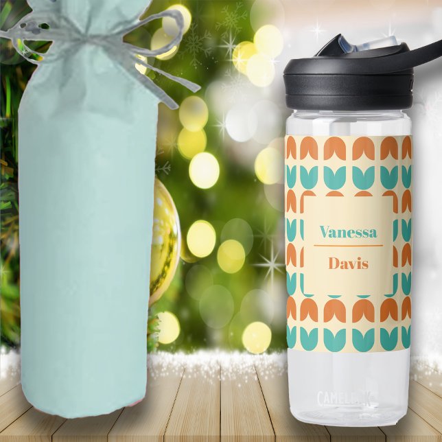 Mother's Day Tulips Floral Pattern Custom Name Water Bottle (Creator Uploaded)