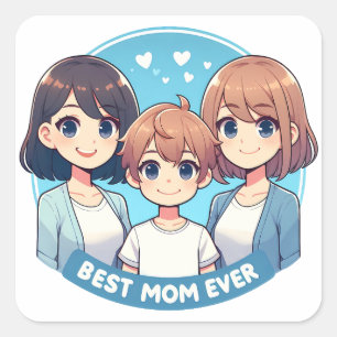 Mother's Day - Two mothers and their son Square Sticker