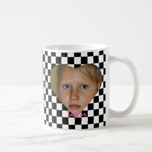 Mother's Day Two Photo Names Checkered Black White Coffee Mug