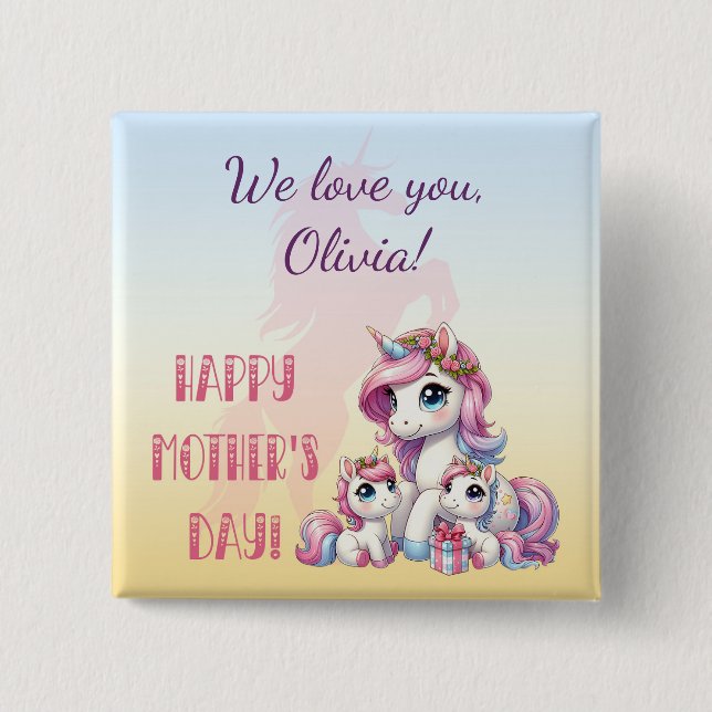 Mother's Day Unicorn-Themed Party 15 Cm Square Badge (Front)