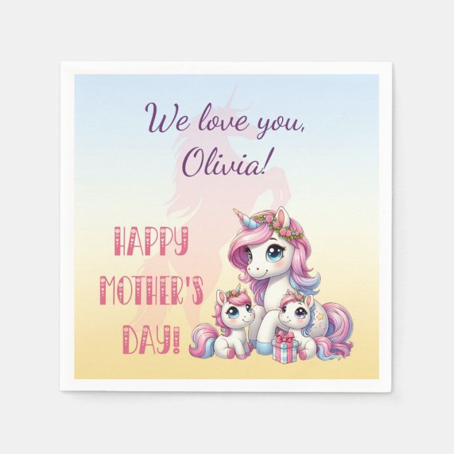 Mother's Day Unicorn-Themed Party Napkin (Front)