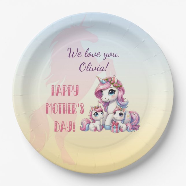 Mother's Day Unicorn-Themed Party Paper Plate (Front)