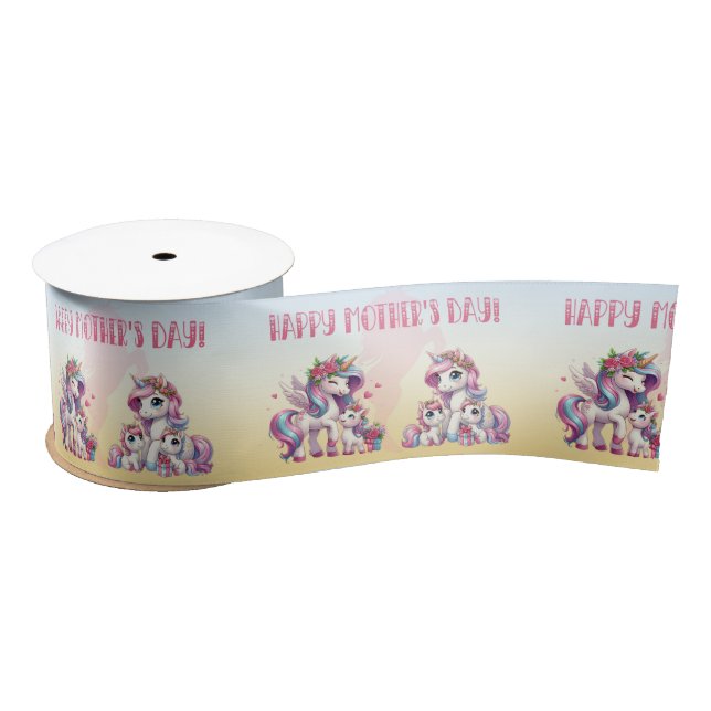 Mother's Day Unicorn-Themed Party Satin Ribbon (Spool)