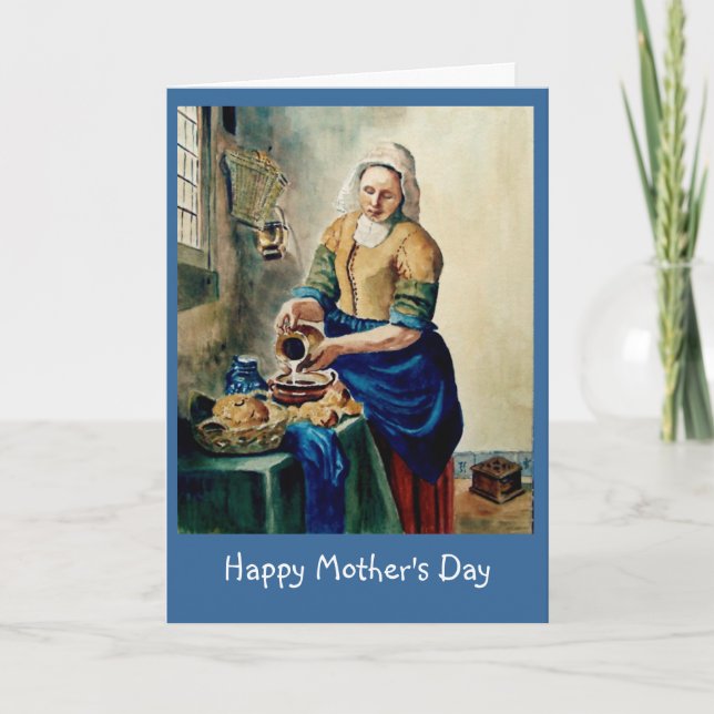 Mother's Day: Vermeer's "Kitchen Maid", Watercolor Card (Front)