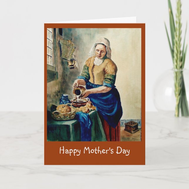 Mother's Day: Vermeer's "Kitchen Maid", Watercolor Card (Front)
