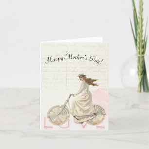 Mother's Day Victorian Woman Riding a Bike Love Holiday Card