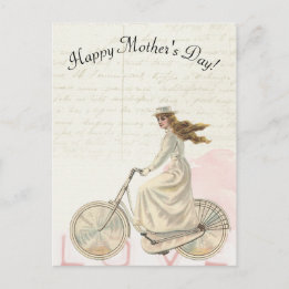 Mother's Day Victorian Woman Riding a Bike Love Postcard