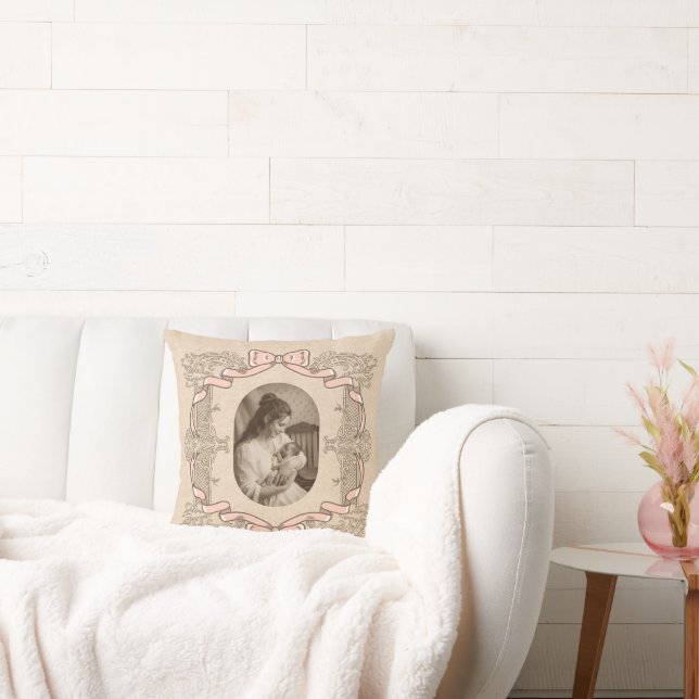 Mothers Day Vintage Coquette Pink Bow Frame Cushion (Couch)