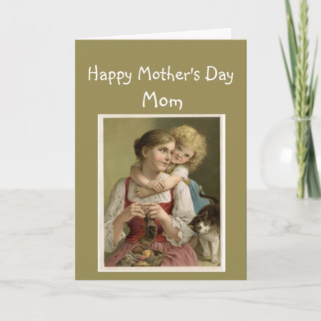 Mother's Day Vintage Mum and Girl Card (Front)