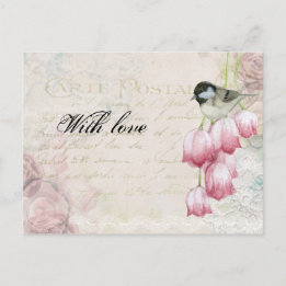 Mother's Day Vintage Post Mail Pink Tulips Bird Postcard