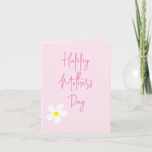 Mothers Day WaterColor Daisy Pink Simple Card (Front)