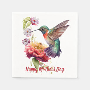 Mother's Day Watercolor Floral Hummingbird Art Napkin