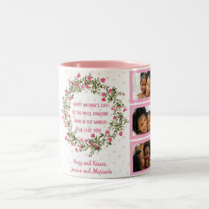  mothers day watercolor floral pink 3 photo chic Two-Tone coffee mug