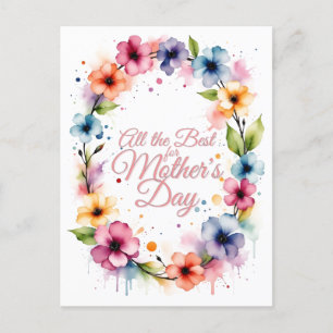 Mother's Day Watercolor Floral Wreath Holiday Postcard
