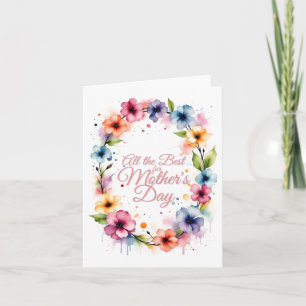 Mother's Day Watercolor Floral Wreath in Pink Card