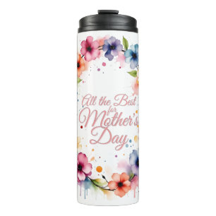 Mother's Day Watercolor Floral Wreath in Pink Thermal Tumbler
