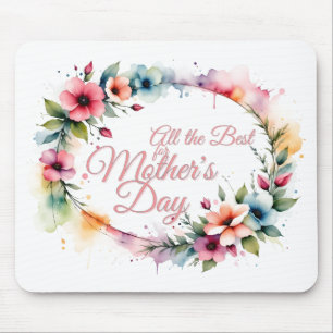 Mother's Day Watercolor Floral Wreath in Pink V2.0 Mouse Mat