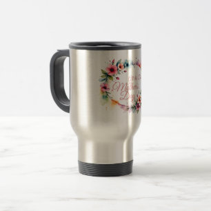 Mother's Day Watercolor Floral Wreath in Pink V2.0 Travel Mug