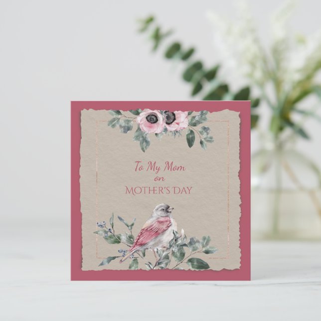 Mother's Day Watercolor Flowers and Bird (Standing Front)