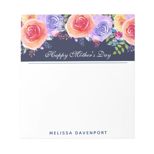 Mother's Day Watercolor Flowers Border Notepad (Front)