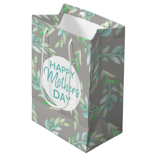 Mother's Day Watercolor Spring Foliage Medium Gift Bag (Front Angled)
