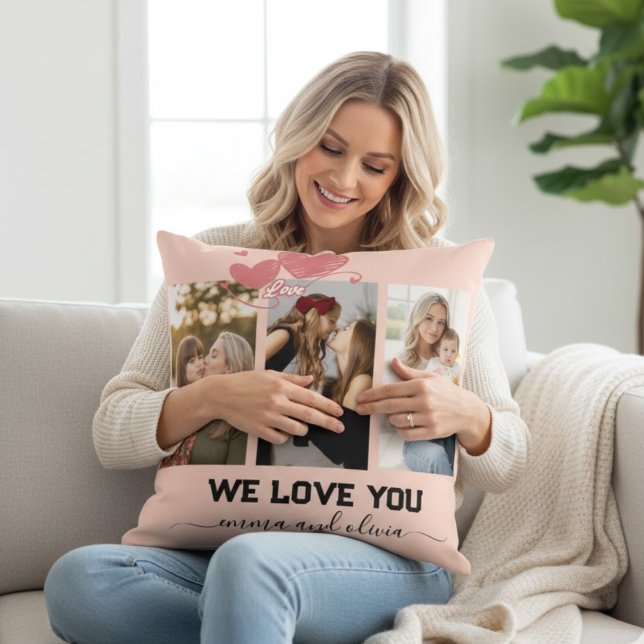 Mother's Day We love You Mom Family Photo Collage  Cushion (Creator Uploaded)