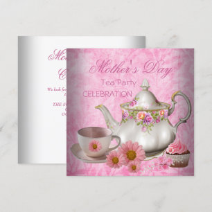 Mother's Day White Pink floral Tea Cupcake Invitation
