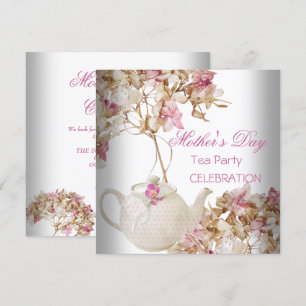 Mother's Day White Pink floral Tea Invitation