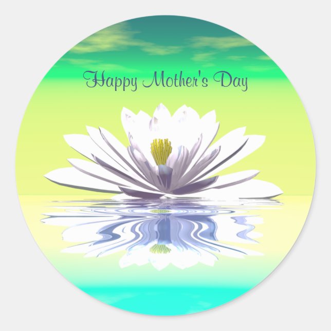 Mother's Day White Water Lily Classic Round Sticker (Front)