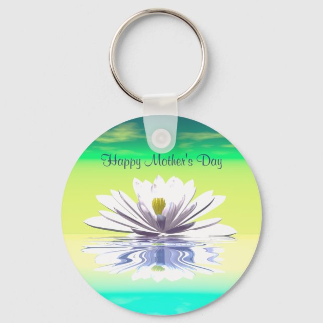 Mother's Day White Water Lily Key Ring (Front)