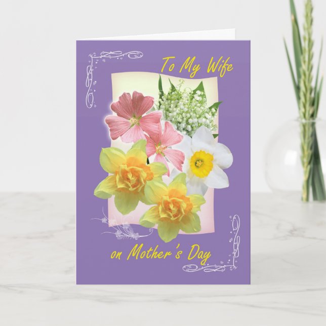 Mother's Day, Wife. Daffodil, lily of the valley Card (Front)